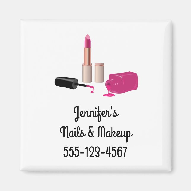 Pink Glam Lipstick & Nail Polish Beauty Themed Magnet (Front)