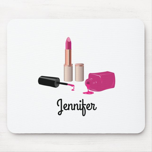 Pink Glam Lipstick & Nail Polish Beauty Themed Mouse Mat (Front)