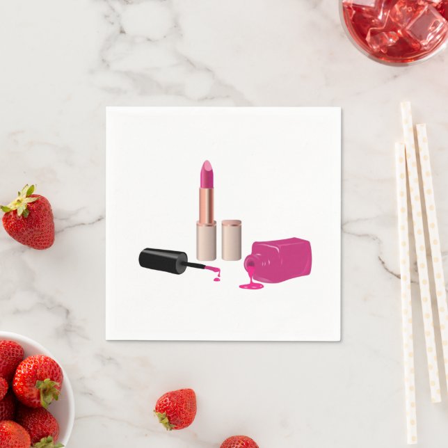 Pink Glam Lipstick & Nail Polish Beauty Themed Napkin (Insitu)