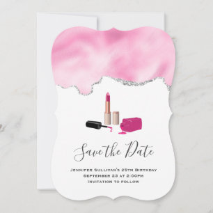 Pink Glam Lipstick & Nail Polish Beauty Themed Save The Date