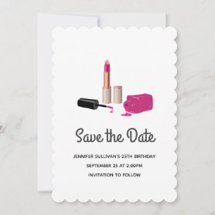 Pink Glam Lipstick & Nail Polish Beauty Themed Save The Date