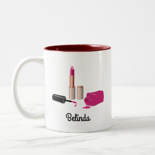 Pink Glam Lipstick & Nail Polish Beauty Themed Two-Tone Coffee Mug
