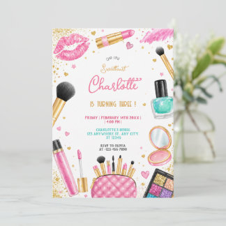 Pink Glam Makeup Birthday Party Girl Chic Invitation