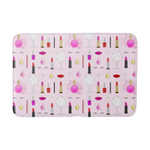 Pink Glam Makeup Pattern Bath Mat
