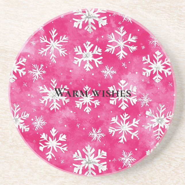 Pink Glam Snowflakes Christmas Coaster (Front)
