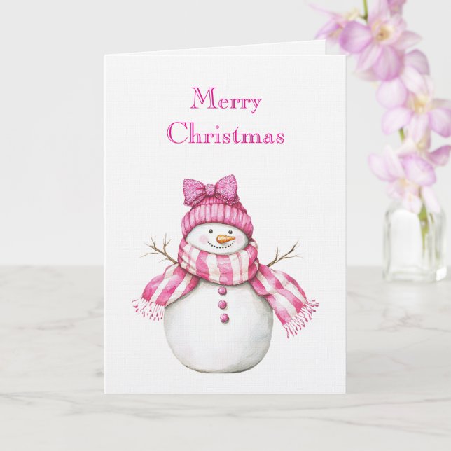 Pink Glam Snowman Snowwoman Christmas Card (Orchid)