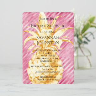 Pink Glam Stripes Gold Pineapple Bridal Shower Invitation