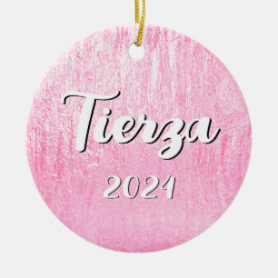 Pink Glam Texture Personalised Ceramic Tree Decoration