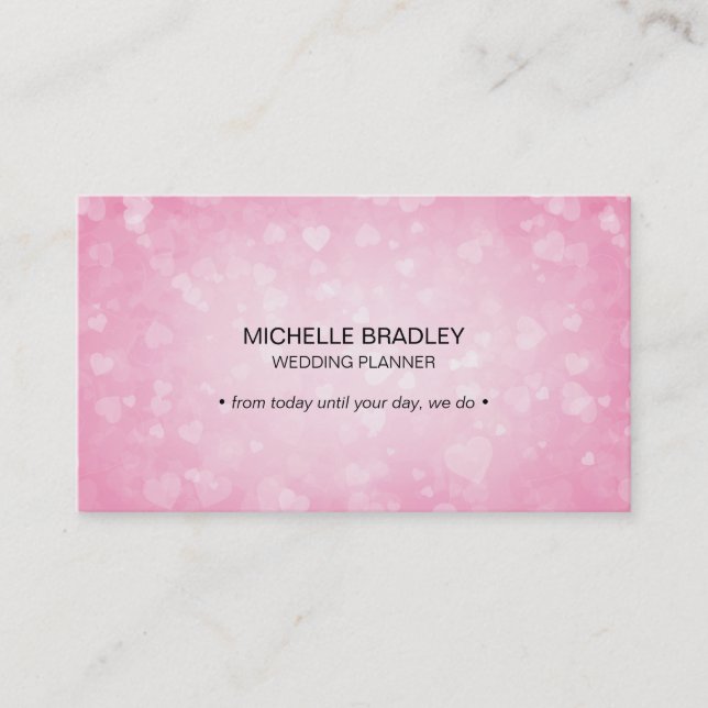 Pink Glamour Glowing Hearts Lights Orbs Sparkle Business Card (Front)