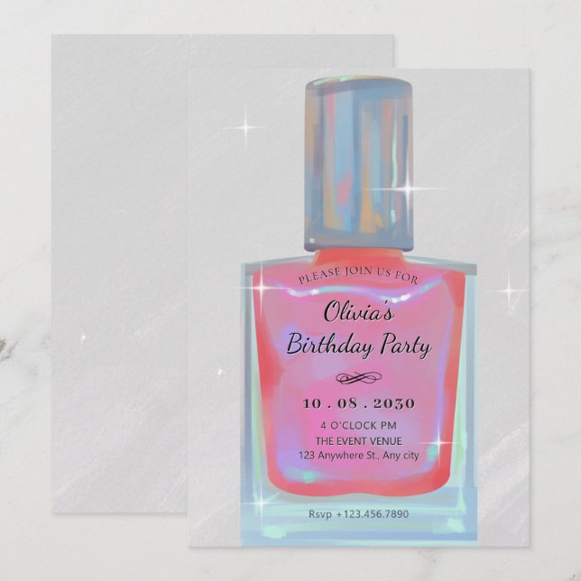 Pink glamour nail polish birthday invitation (Front/Back)