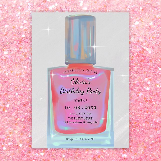 Pink glamour nail polish birthday invitation (Creator Uploaded)
