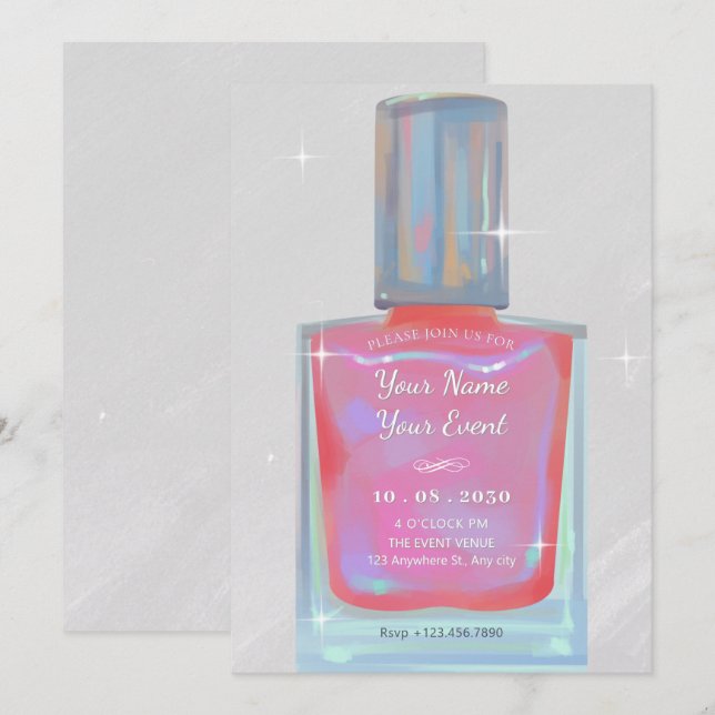 Pink glamour nail polish invitation (Front/Back)