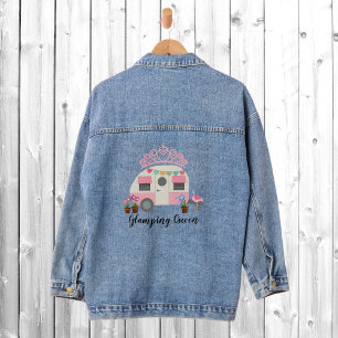 Pink Glamping Camping Queen Denim Jacket