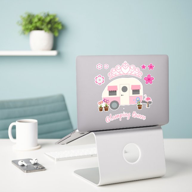 Pink Glamping Queen Sticker Set (Laptop On Desk)