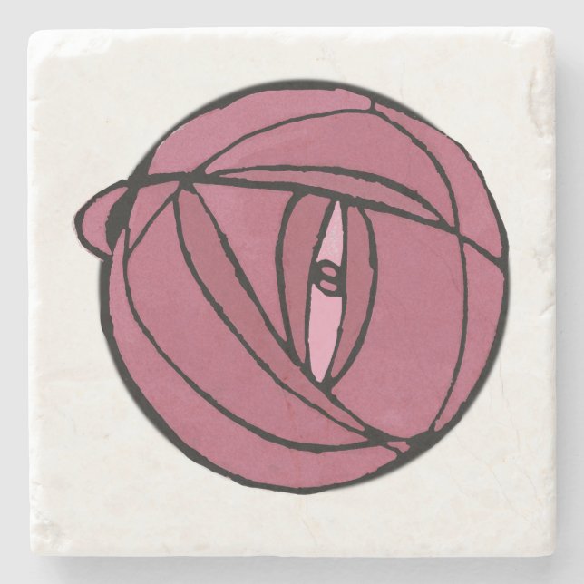 Pink Glasgow Rose Stone Coaster (Front)