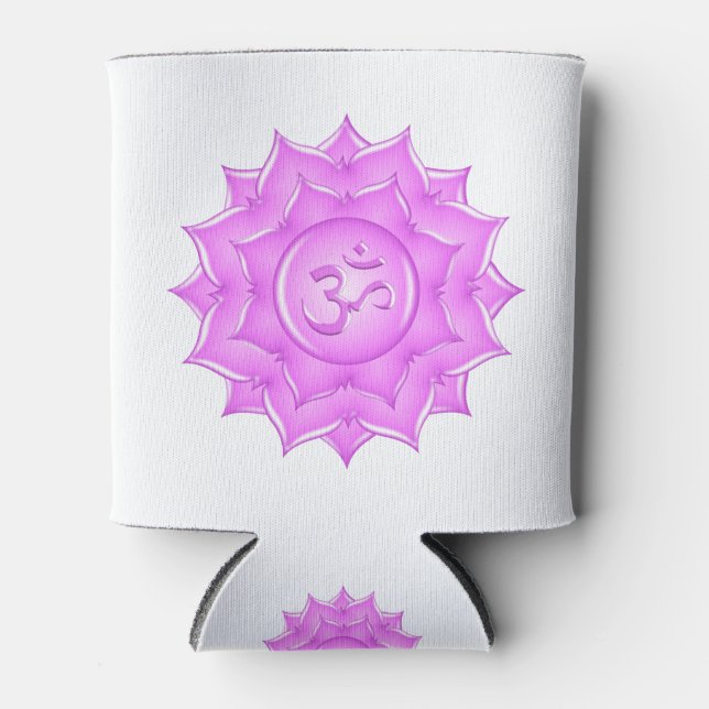 Pink Glass Lotus Flower Om Symbol Drawing Can Cooler (Front)