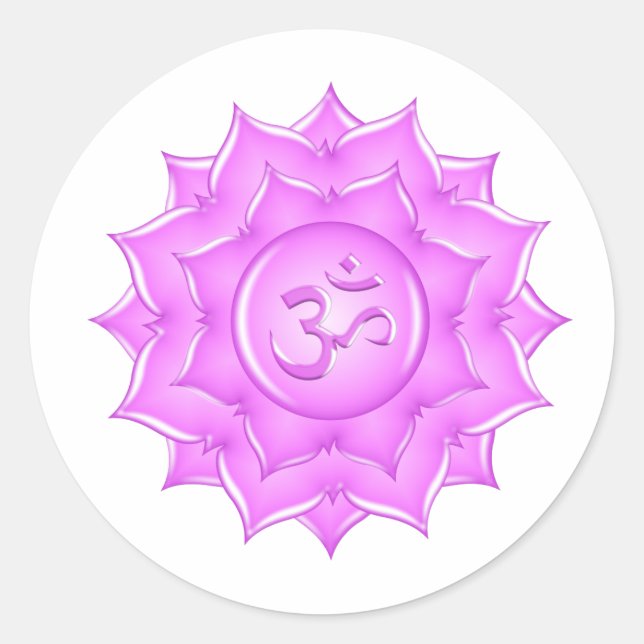 Pink Glass Lotus Flower Om Symbol Drawing Classic Round Sticker (Front)