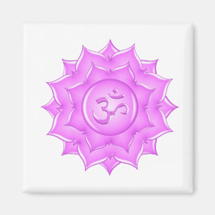 Pink Glass Lotus Flower Om Symbol Drawing Magnet