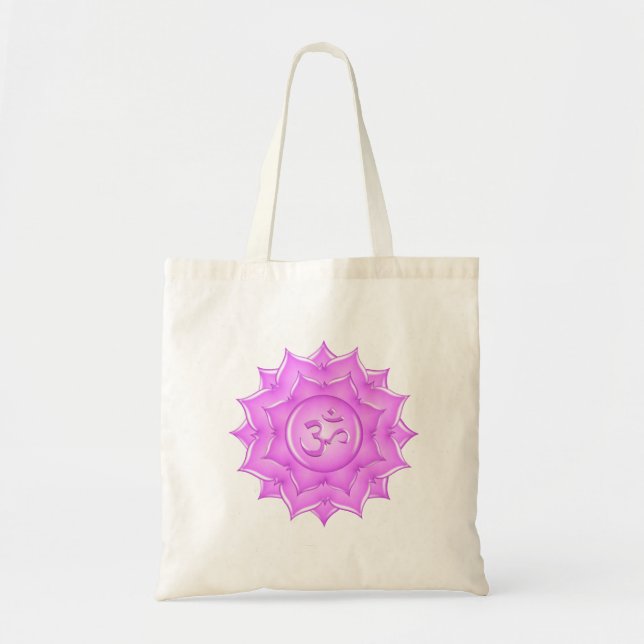 Pink Glass Lotus Flower Om Symbol Drawing Tote Bag (Front)