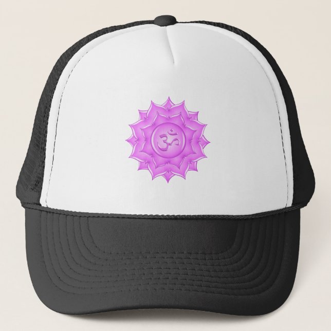 Pink Glass Lotus Flower Om Symbol Drawing Trucker Hat (Front)