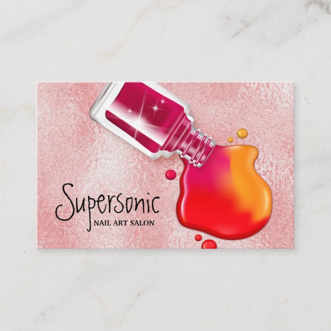 Pink glass texture polish nail art salon business card (Front)