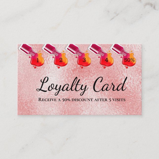 Pink glass texture polish nail art salon loyalty card (Front)