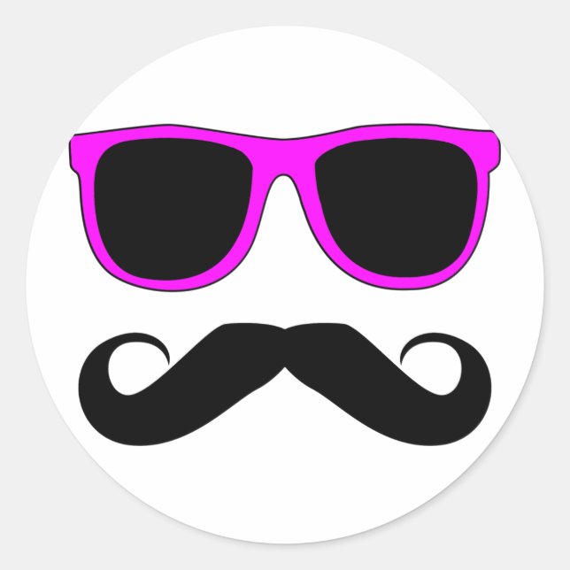 Pink Glasses Moustache Retro Classic Round Sticker (Front)