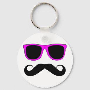 Pink Glasses Moustache Retro Key Ring