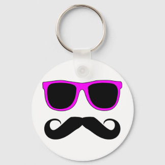 Pink Glasses Moustache Retro Key Ring