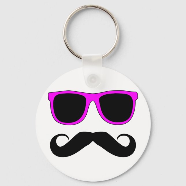 Pink Glasses Moustache Retro Key Ring (Front)
