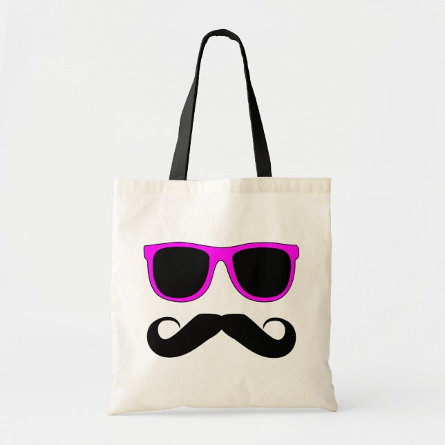 Pink Glasses Moustache Retro Tote Bag (Front)