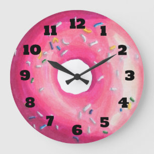 Pink Glazed Doughnut With Colourful Sprinkles Large Clock