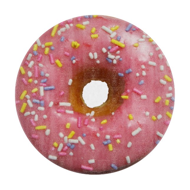 Pink glazed doughnut with sprinkles cutting board (Front)