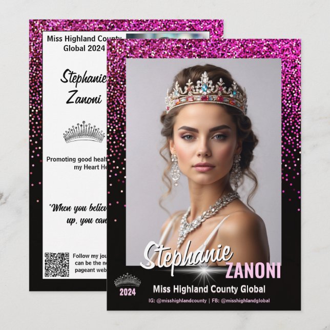 Pink Glimmer Pageant Autograph Card | QR Code (Front/Back)