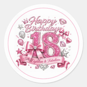 Pink Glitter 18th Birthday  Classic Round Sticker