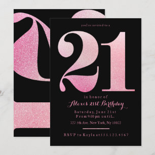 Pink Glitter 21st Birthday Invitations