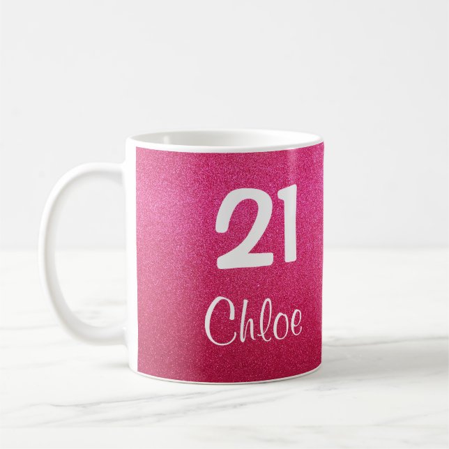 Pink Glitter 21st Birthday Mug (Customisable) (Left)