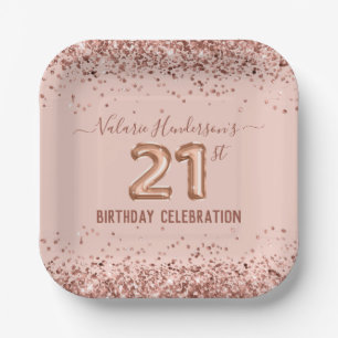 Pink Glitter 21st Birthday Paper Plate