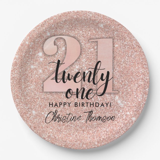 Pink Glitter 21st Birthday Paper Plates (Front)