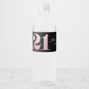 Pink Glitter 21st Birthday Party Water Bottle Label