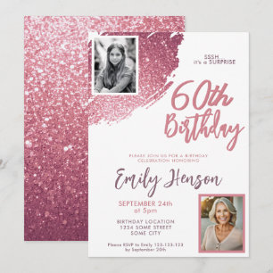 Pink Glitter 2 Photo Surprise 60th Birthday Invitation