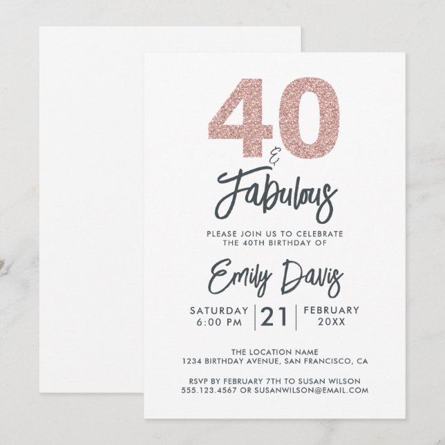 Pink Glitter 40 and Fabulous | 40th Birthday Party Invitation (Front/Back)