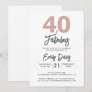 Pink Glitter 40 and Fabulous   40th Birthday Party Invitation