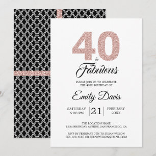 Pink Glitter 40 and Fabulous 40th Birthday Party Invitation