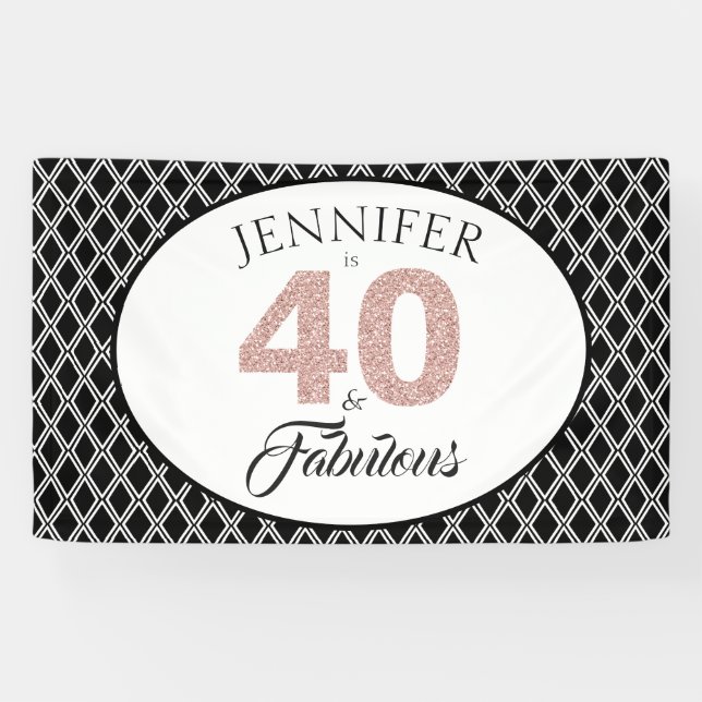 Pink Glitter 40 and Fabulous Custom 40th Birthday Banner (Horizontal)
