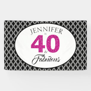 Pink Glitter 40 and Fabulous Custom 40th Birthday Banner