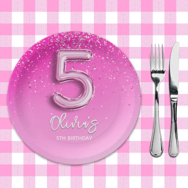 "Pink Glitter 5th Birthday Party –Fabulous at Five Paper Plate (Creator Uploaded)