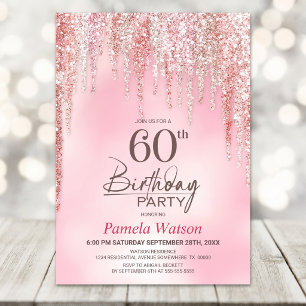 Pink Glitter 60th Birthday Party Invitation