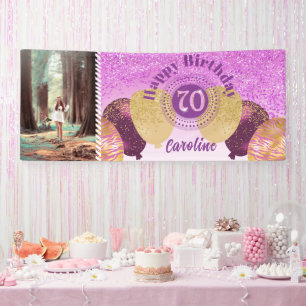 Pink Glitter 70th Birthday & Balloons  Banner