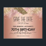 Pink Glitter 70th Birthday Save the Date Budget<br><div class="desc">Faux pink glitter paint stripe. All text is adjustable and easy to change for your own party needs. Great elegant 70th birthday template design.</div>
